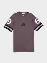 Ben Sherman Athleisure Tee in Cocoa Powder – embroidered B logo, contrast stripe sleeves, cotton regular fit men's t-shirt
