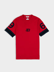 Ben Sherman Athleisure Tee in Red – embroidered B logo, contrast stripe sleeves, cotton regular fit men's t-shirt