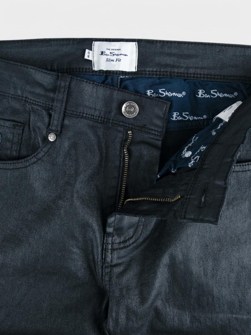 Ben Sherman Wax Leather Coated Denim – Black | Men's Slim-Fit