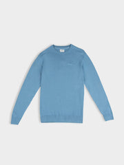 Ben Sherman Crew Neck Knit sweater in Blissful Blue, front view showing classic fit with ribbed crew neck and cuffs