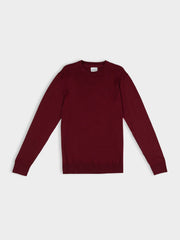 Ben Sherman Crew Neck Knit sweater in Berry, front view showing classic fit with ribbed crew neck and cuffs