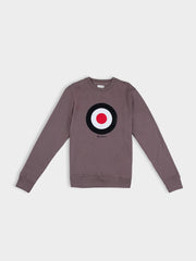 Ben Sherman Target EMB Crew Fleece in Cocoa Powder, front view showing embroidered target logo on chest, crew neck and long sleeves