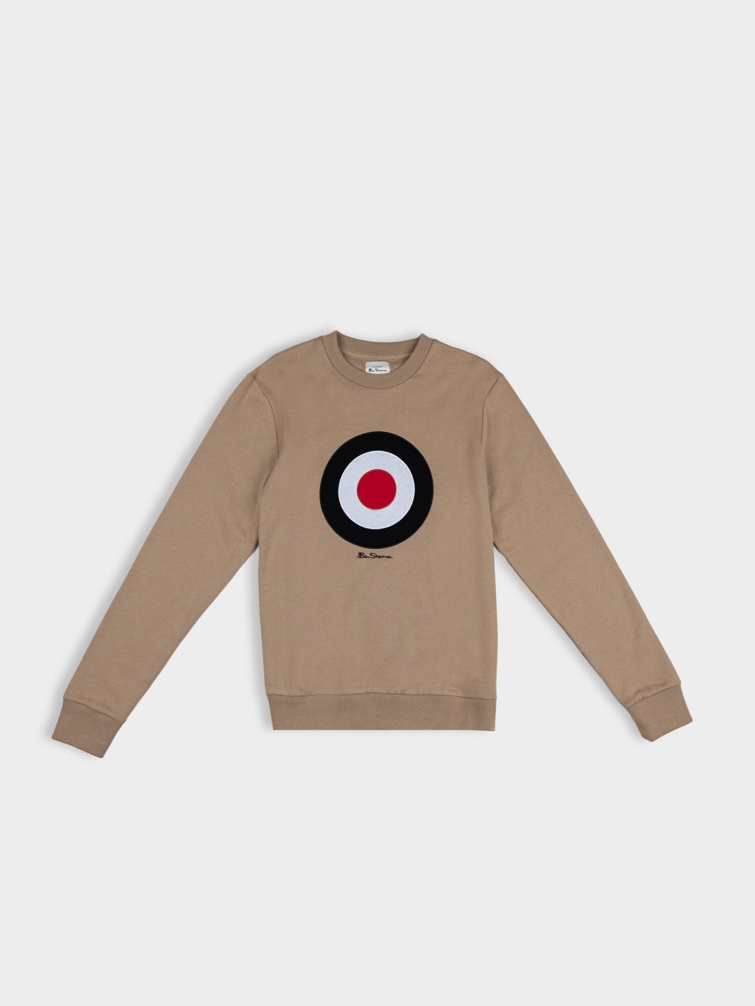 Ben Sherman Target EMB Crew Fleece in Corn Stalk, front view showing embroidered target logo on chest, crew neck and long sleeves