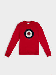 Ben Sherman Target EMB Crew Fleece in Red, front view showing embroidered target logo on chest, crew neck and long sleeves