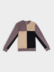 Ben Sherman men's colour block panel crew neck sweater in Cornstalk – bold colour-blocked cotton knit with ribbed cuffs, hem and neckline, plus signature embroidered Ben Sherman target logo