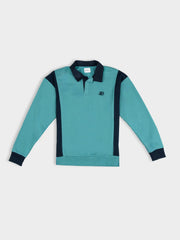 Ben Sherman men's B polo collar sweater in Aqua Teal – colour-blocked cotton knit with contrast dark panels, polo collar, ribbed cuffs and embroidered B logo on chest