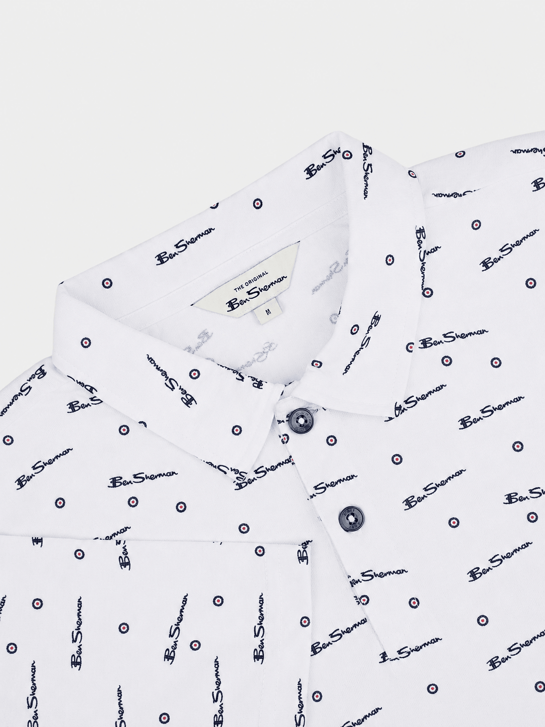 Ben Sherman Target All Over Print Polo in White - Detail View