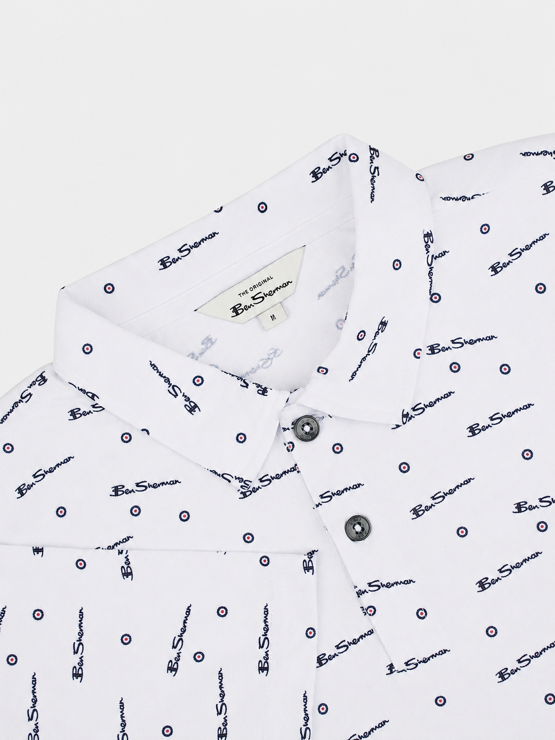 Ben Sherman Target All Over Print Polo in White - Detail View