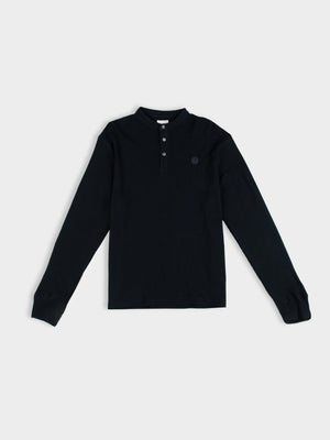 Henley Long Sleeve Waffle Knit - Black