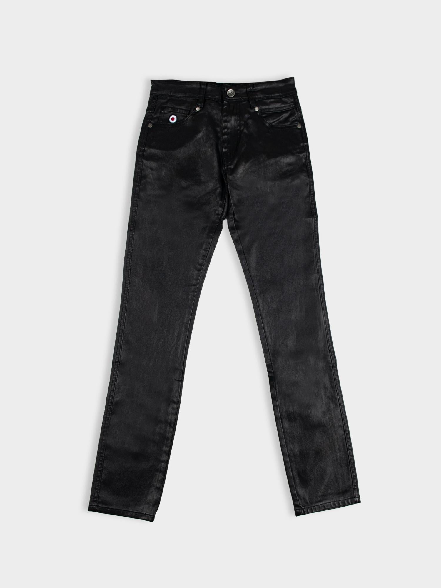 Wax Coated Sheen Slim Fit Denim - Black