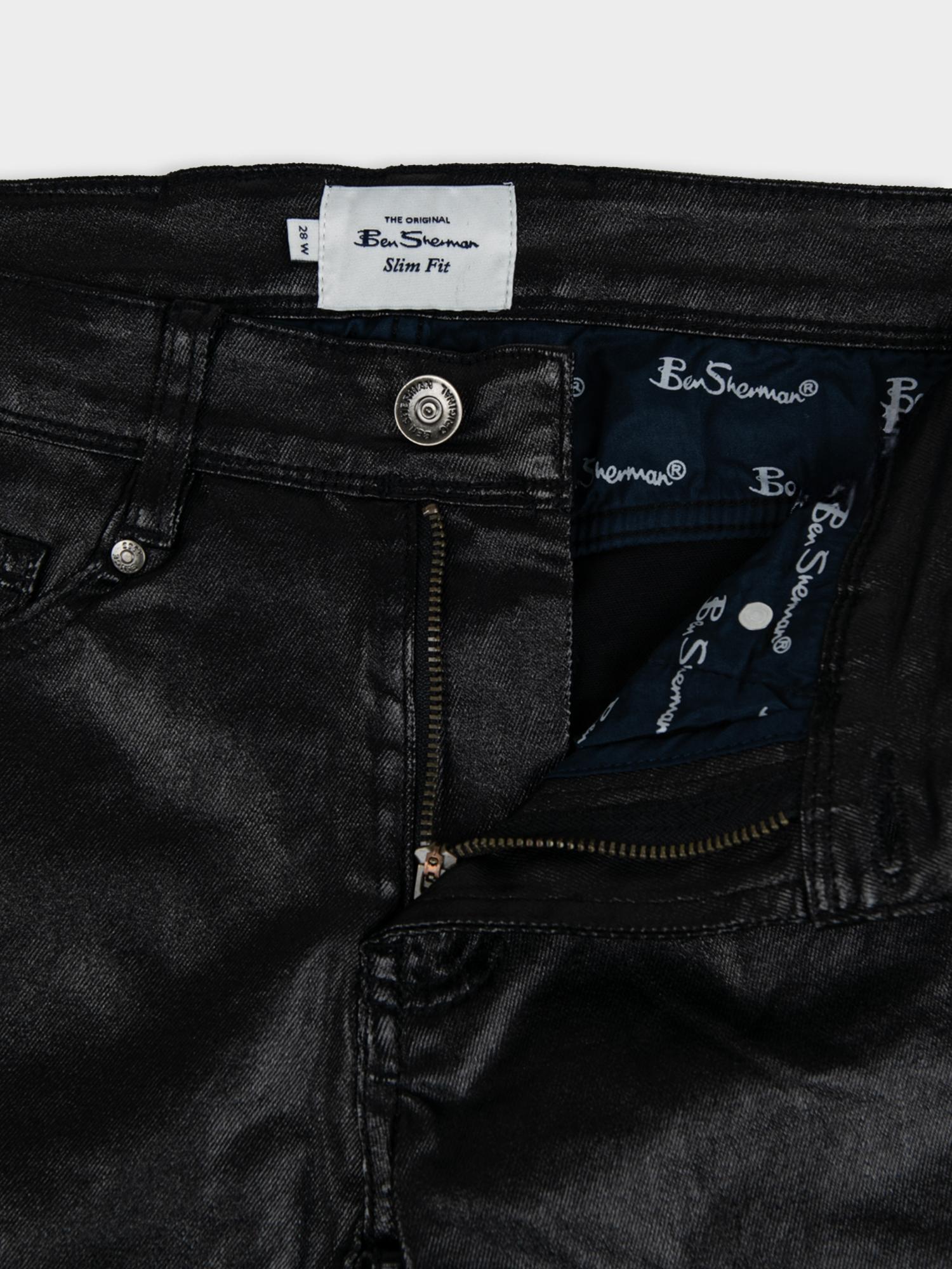 Wax Coated Sheen Slim Fit Denim - Black