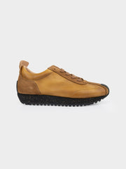 Ben Sherman Henry leather suede lace-up sneaker in mustard, side profile view