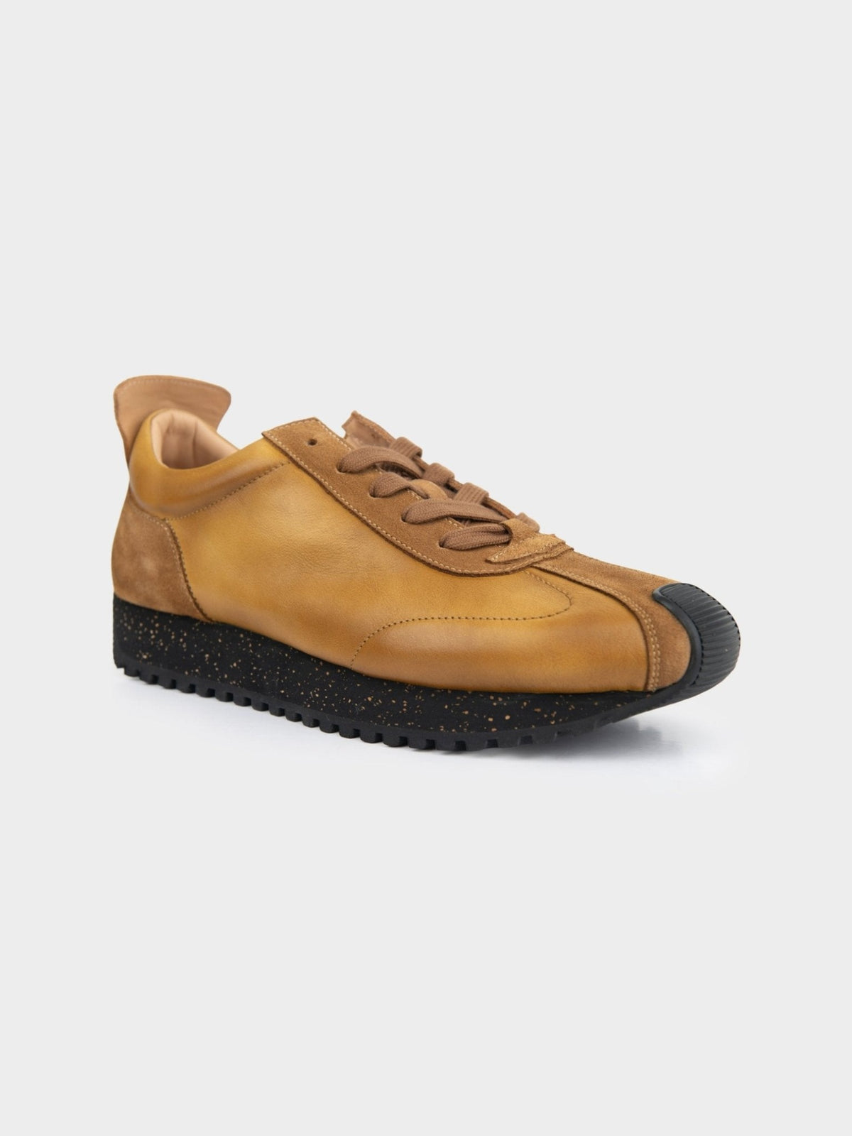 Ben Sherman Henry leather suede lace-up sneaker in mustard, front three-quarter angle view