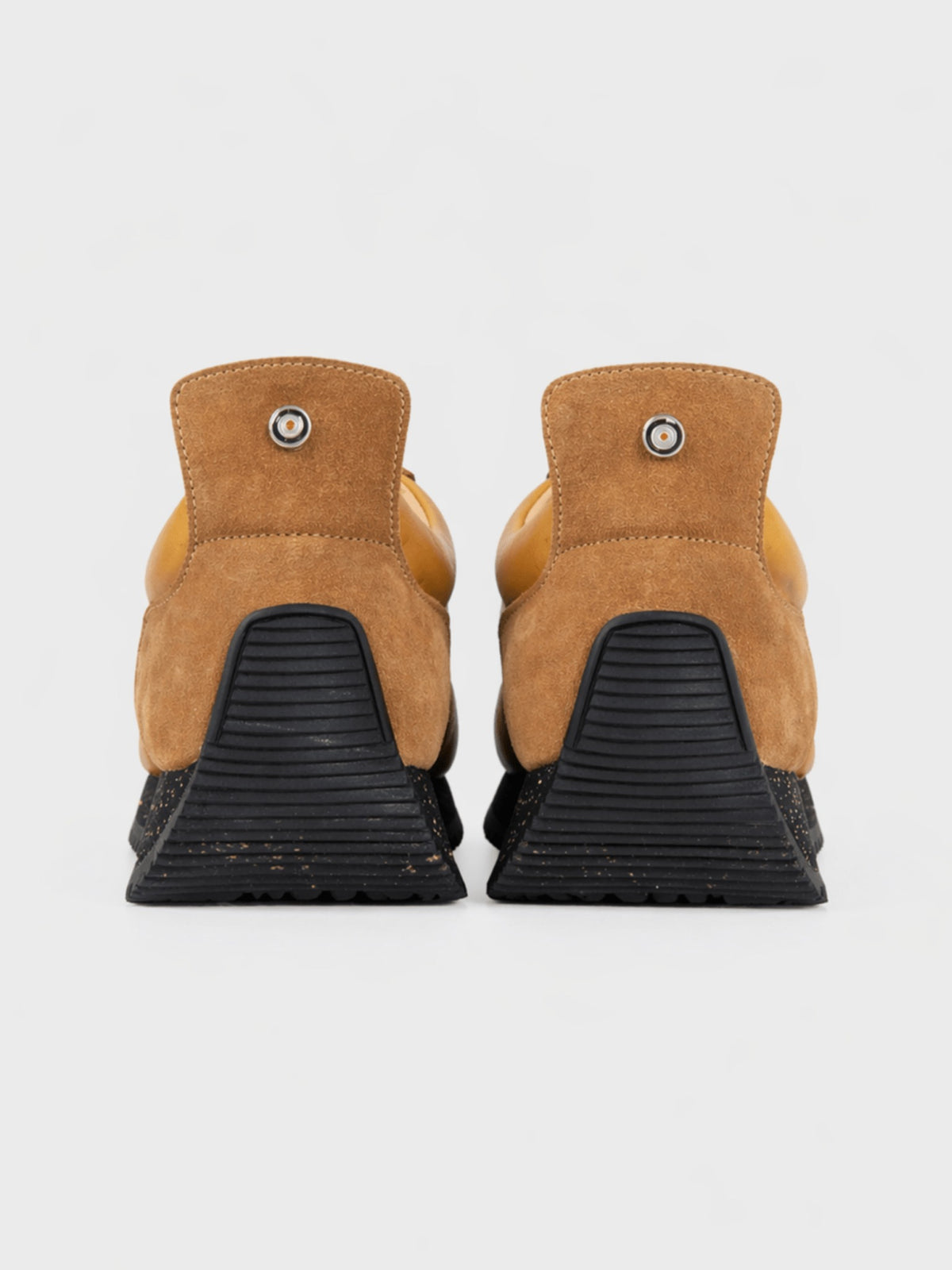 Ben Sherman Henry leather suede lace-up sneaker in mustard, rear heel view with logo badge
