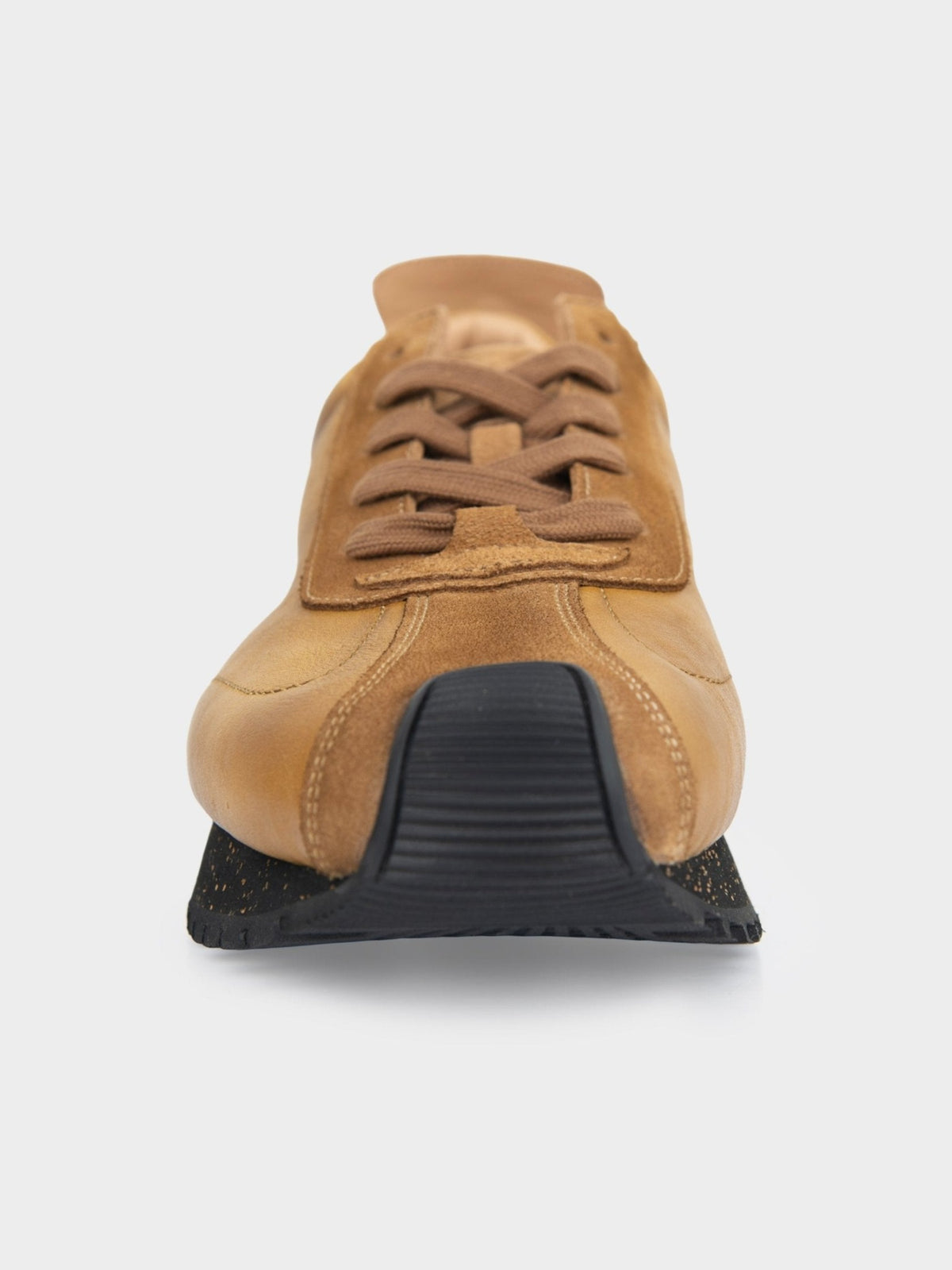 Ben Sherman Henry leather suede lace-up sneaker in mustard, front view showing laces