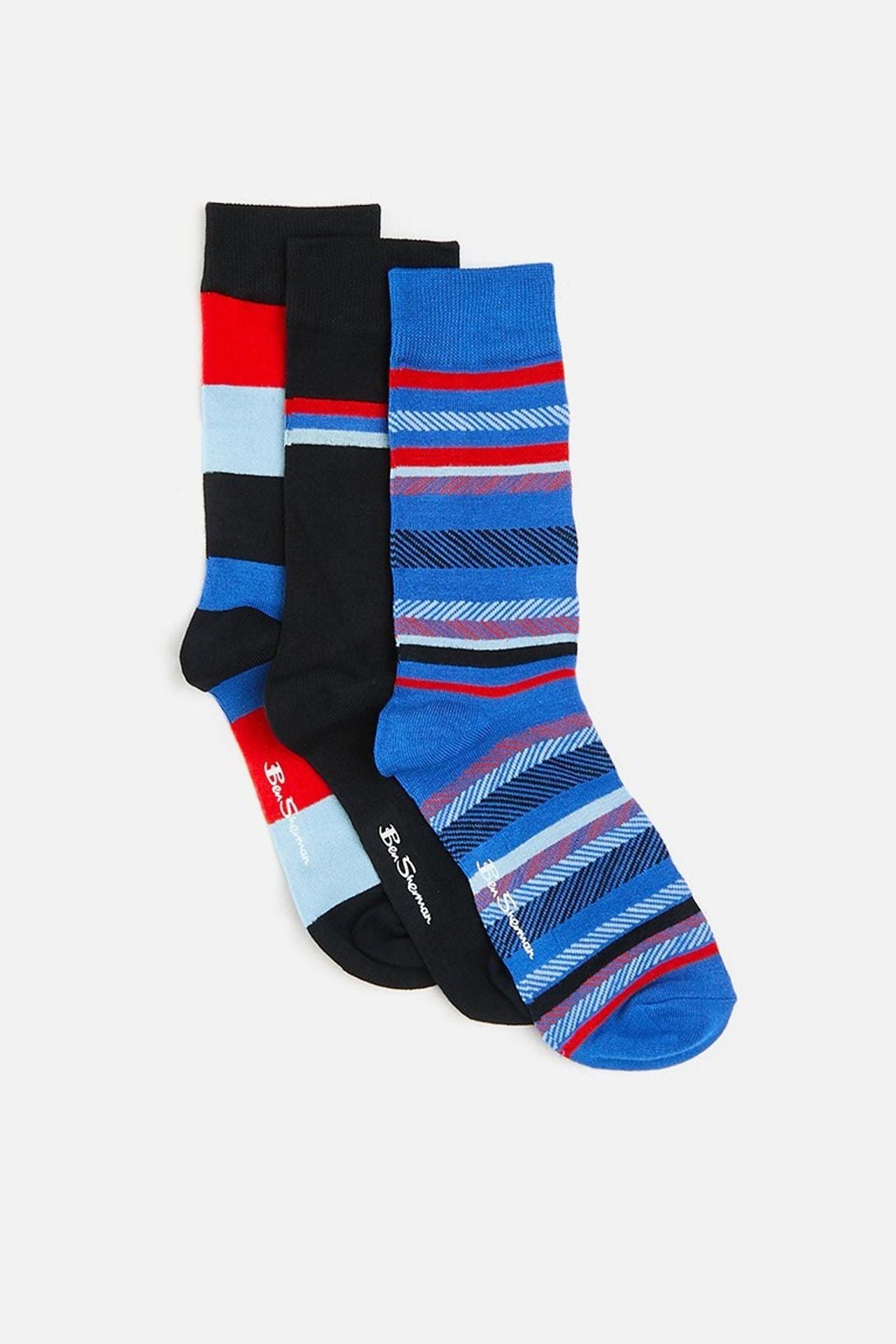 SOCKS 3PK -NVY / RED / BLUE STRIPE