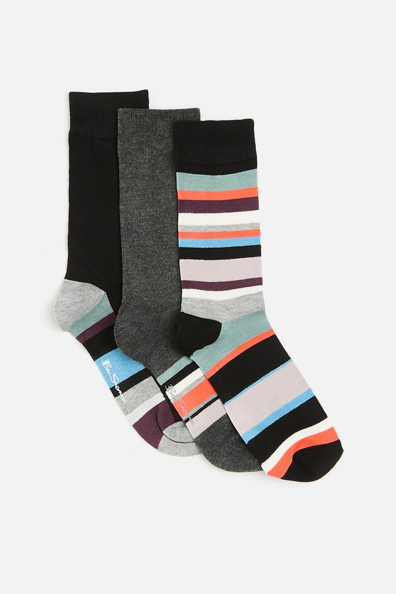 SOCKS 3PK - CHARC /BLK STRIPE