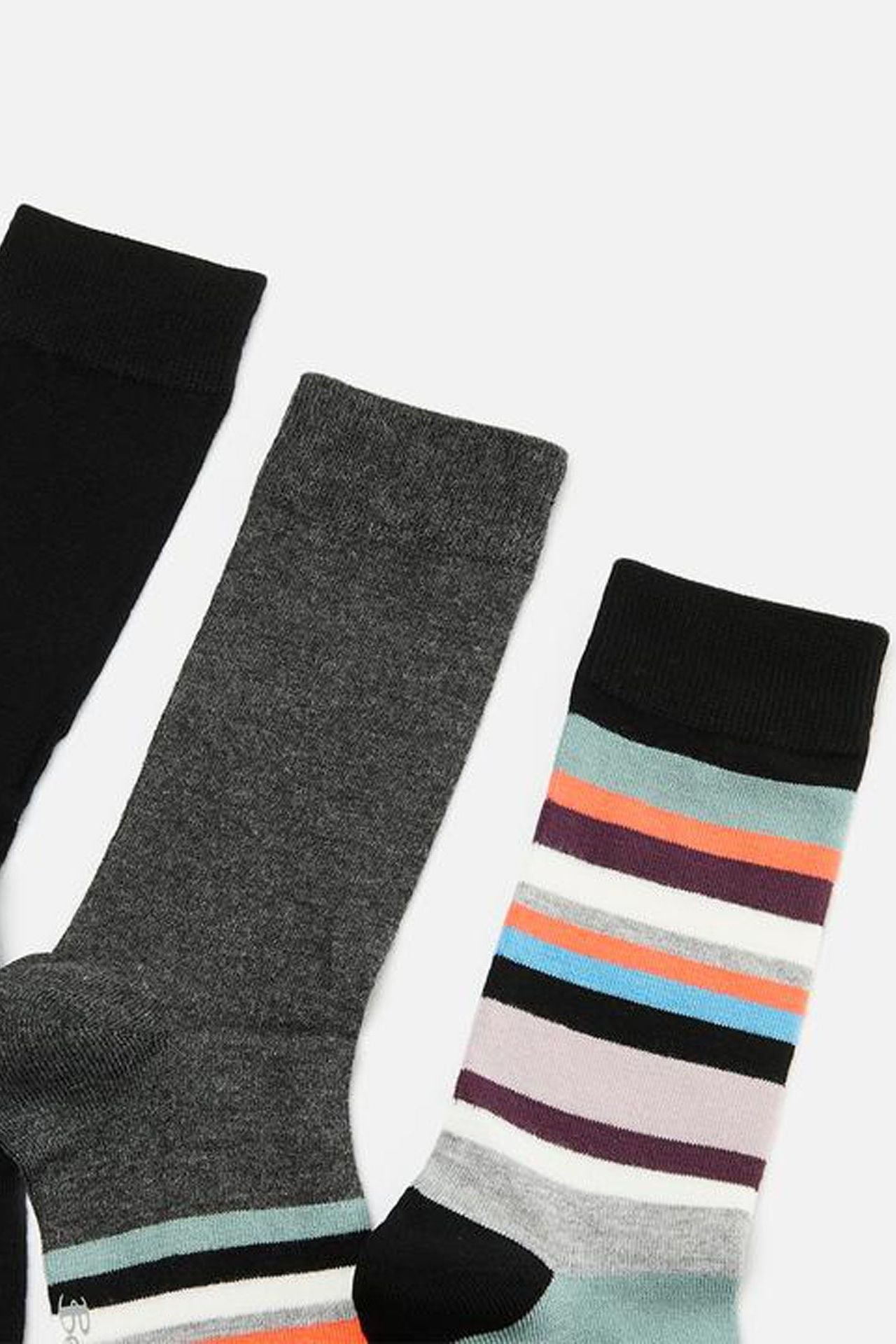 SOCKS 3PK - CHARC /BLK STRIPE