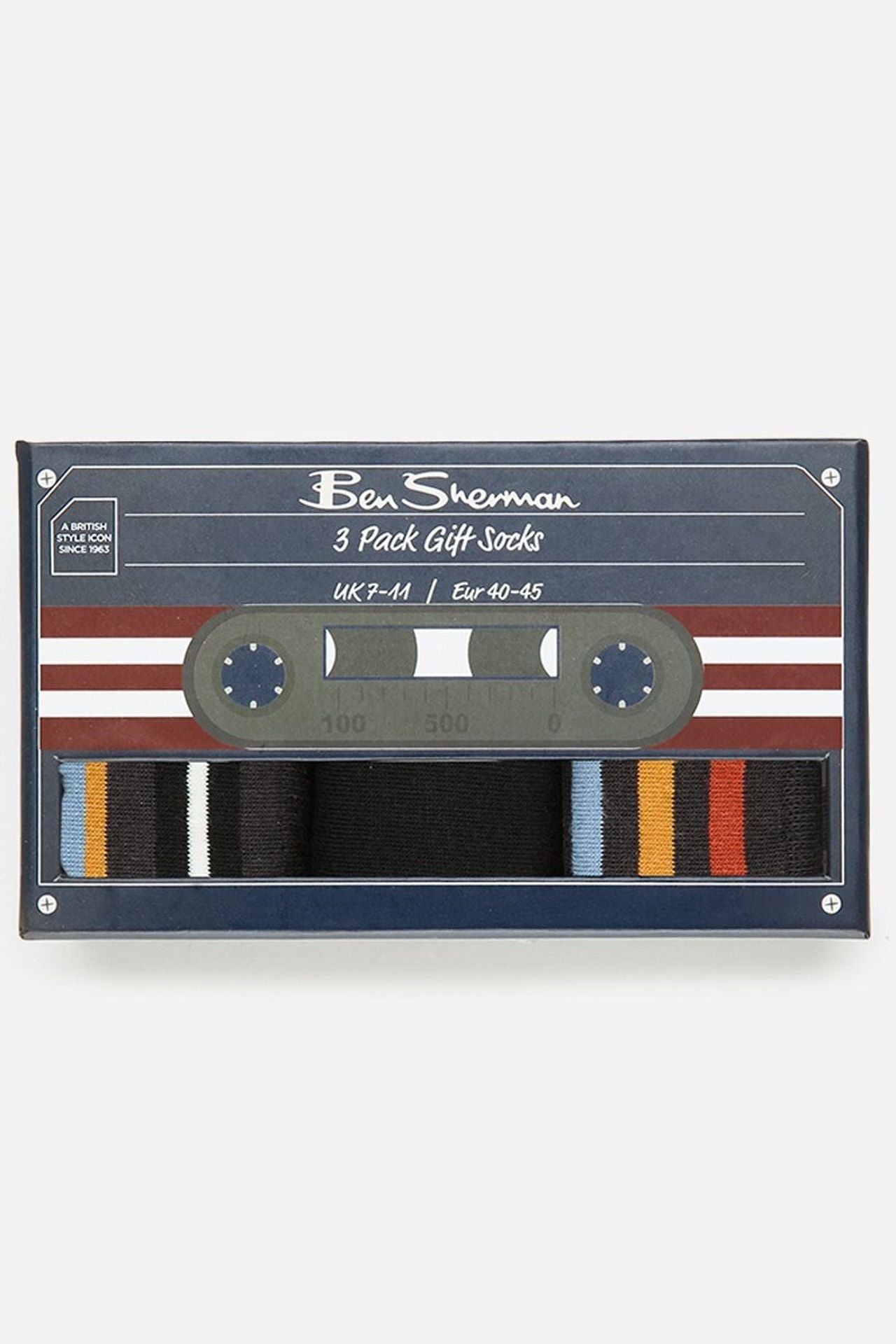 GIFT SOCKS 3PK -BLK MULTI STRIPE