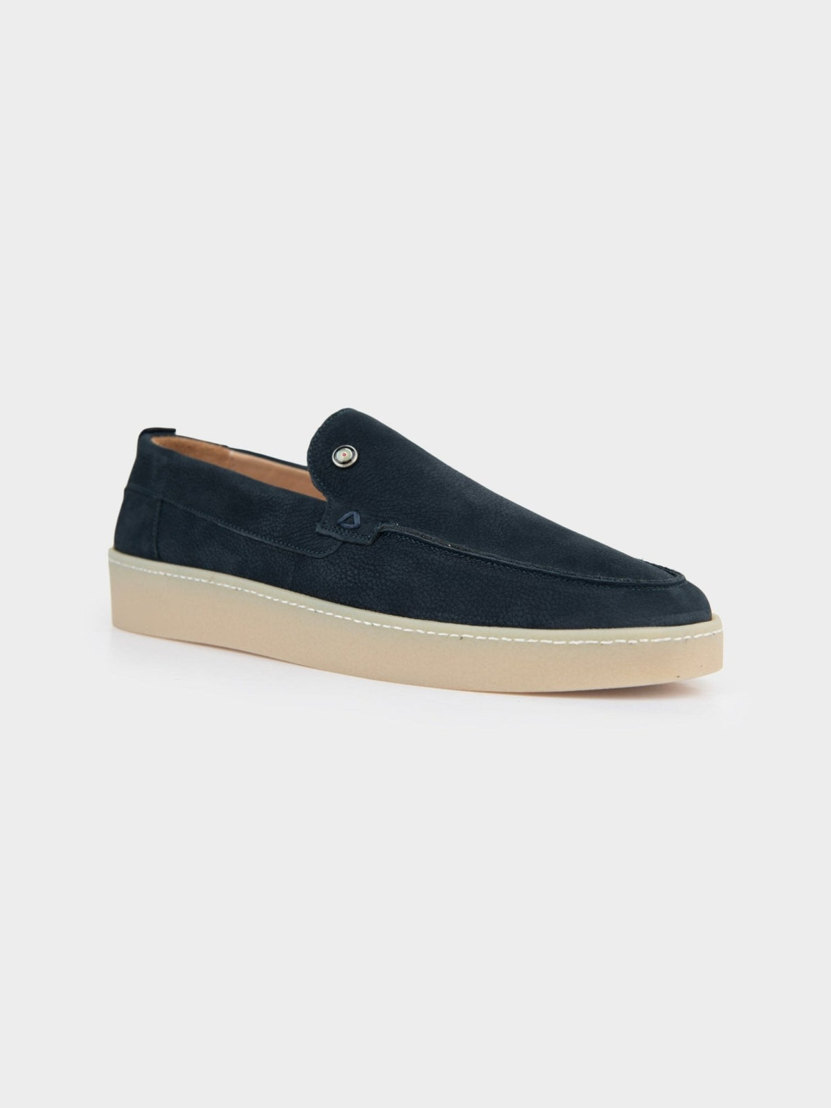 Ben Sherman William navy suede slip-on loafer – three-quarter front angle