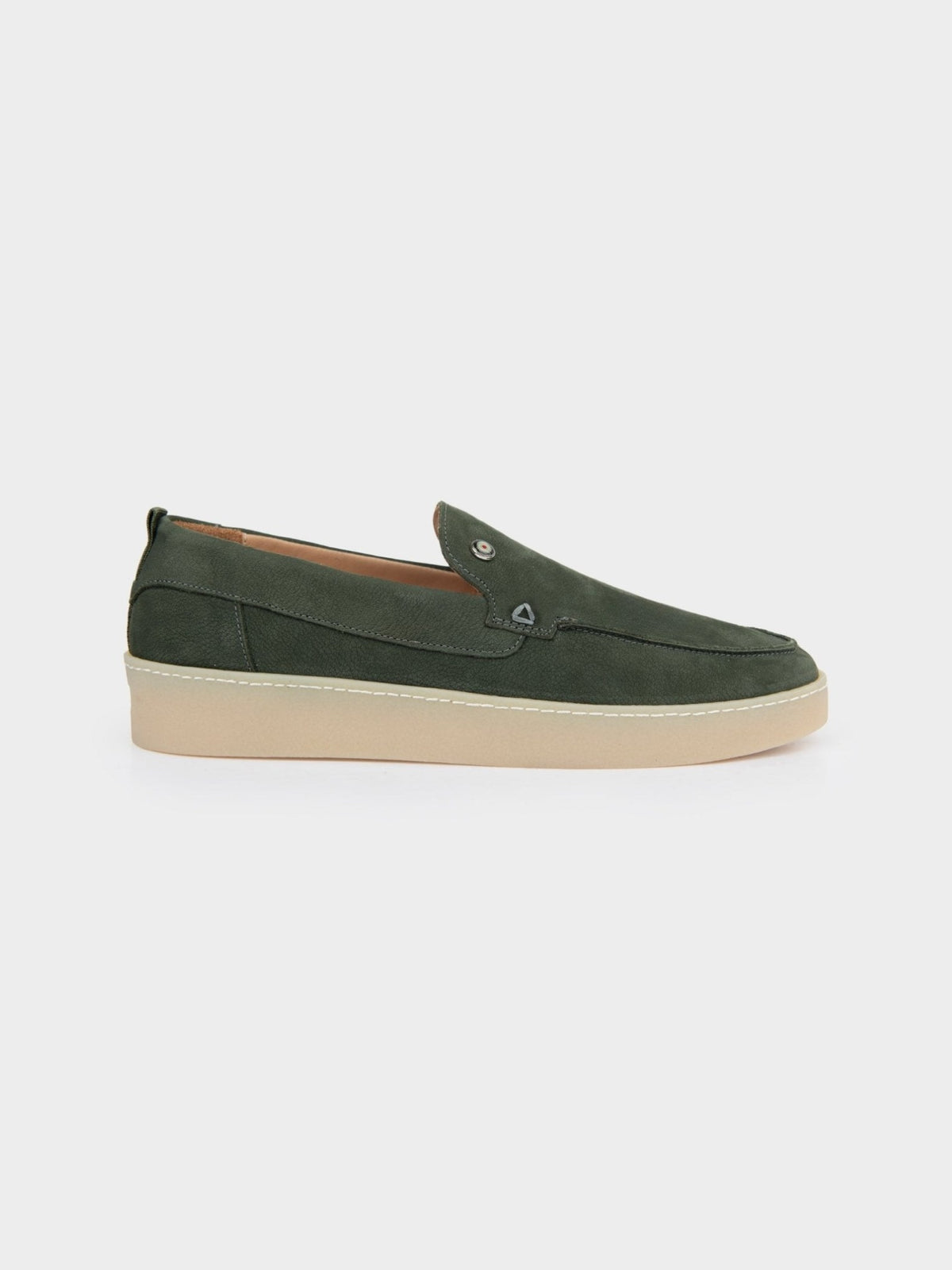 Ben Sherman William leather slip-on loafer in olive suede – side profile