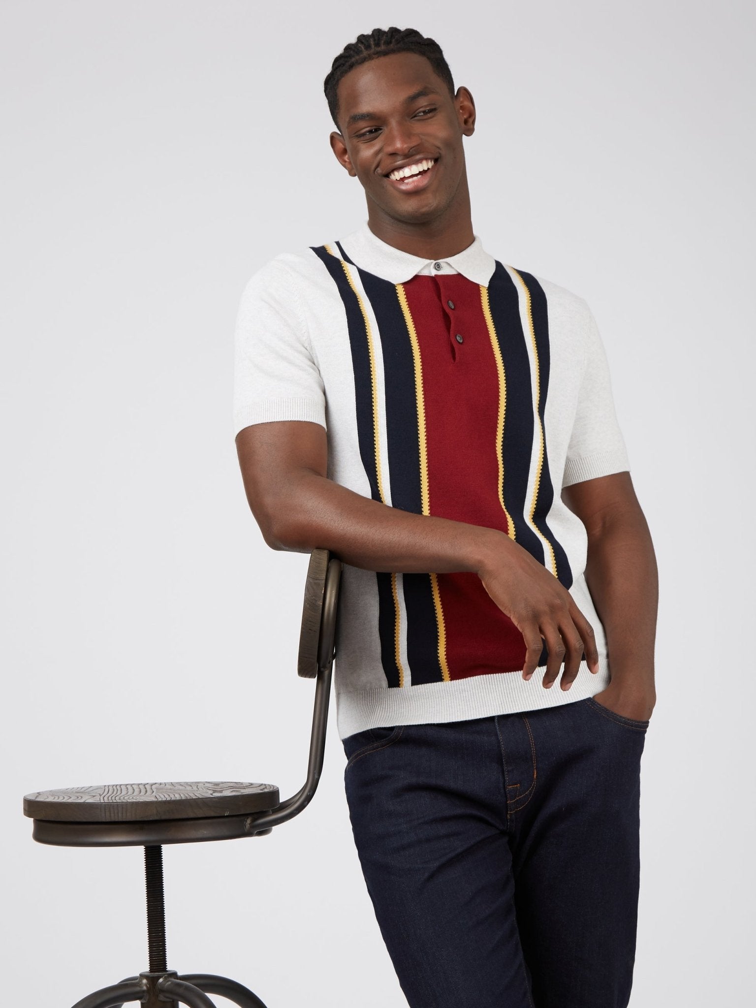 Iconic Vertical Textured Stripe Mod Polo - Ivory