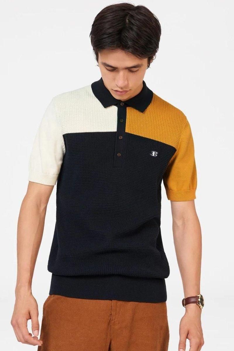 Textured Polo S/S Col Block - Dark Navy