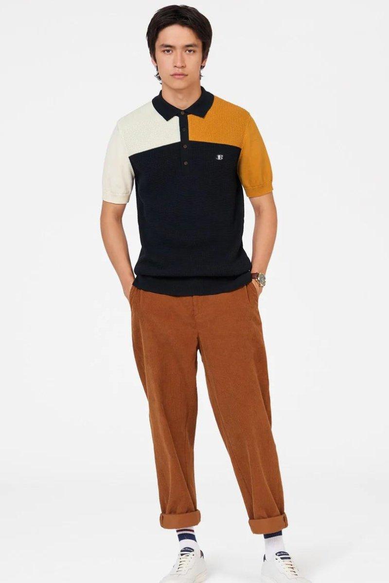 Textured Polo S/S Col Block - Dark Navy
