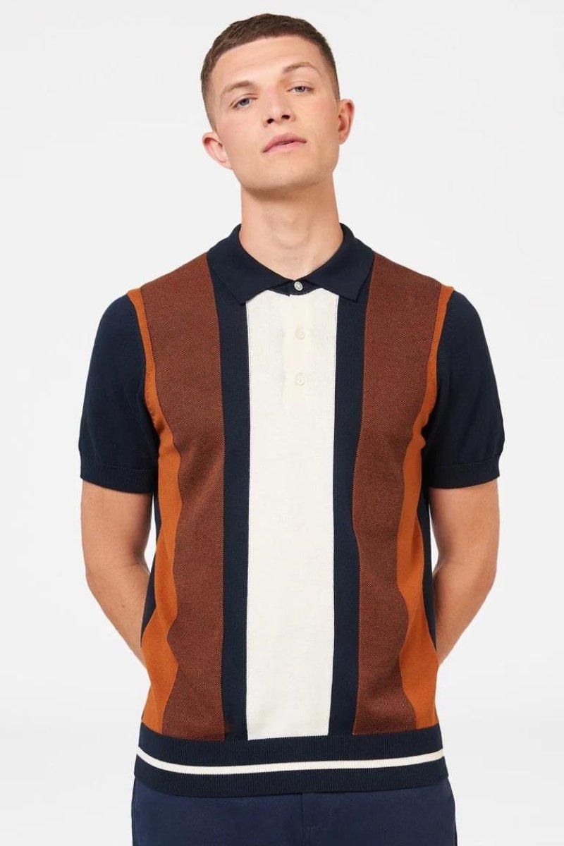 Vertical Stripe S/S Polo - Dark Navy