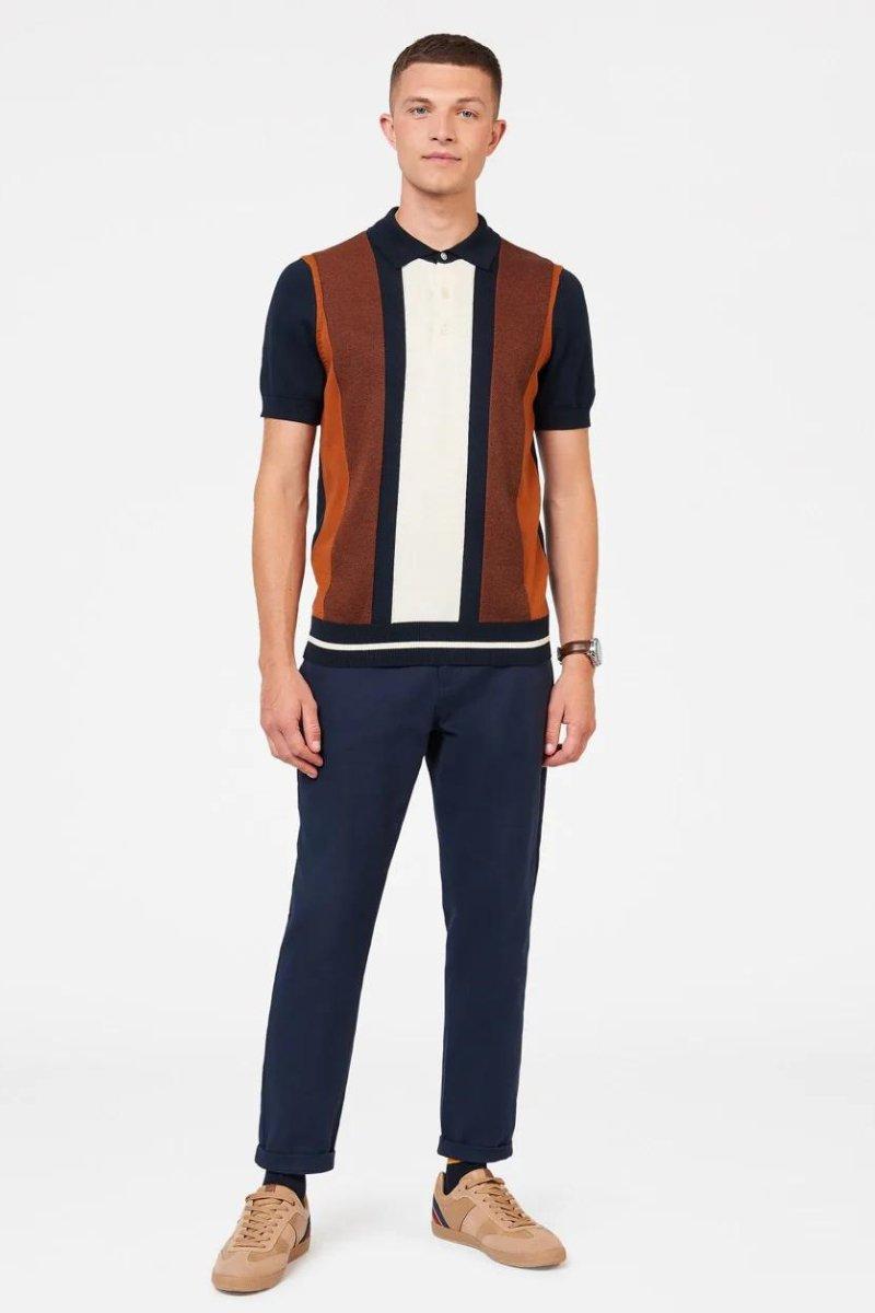Vertical Stripe S/S Polo - Dark Navy