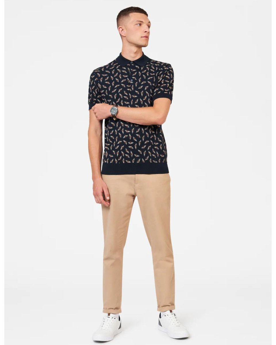 Art Deco S/S Polo Knit - Dark Navy