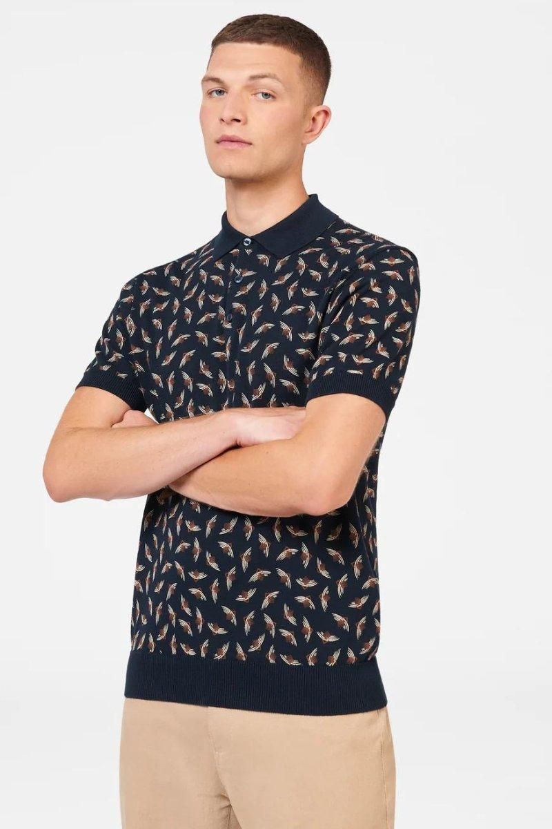 Art Deco S/S Polo Knit - Dark Navy