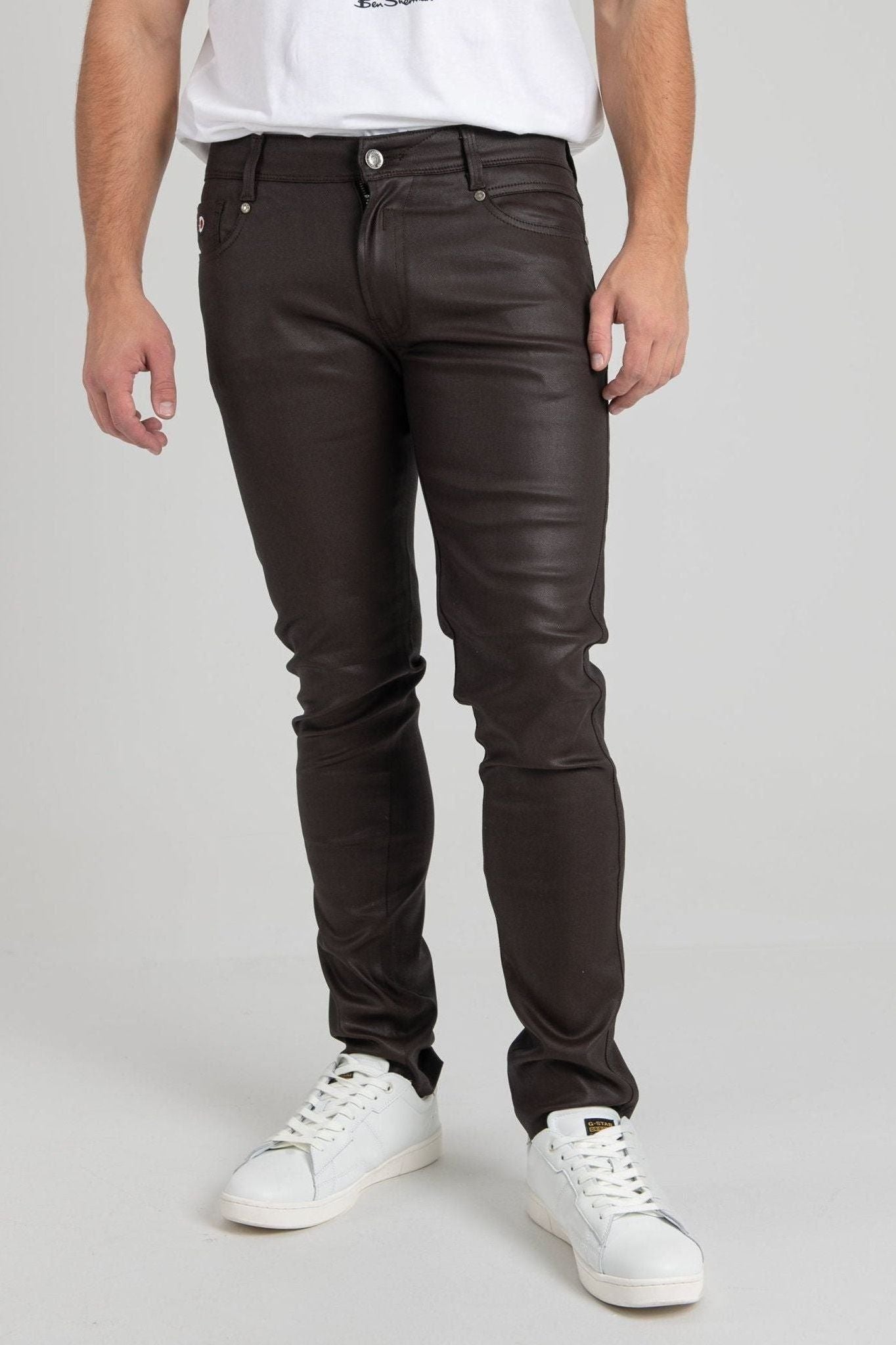 Wax Leather Coated Denim - Chocolate Brown