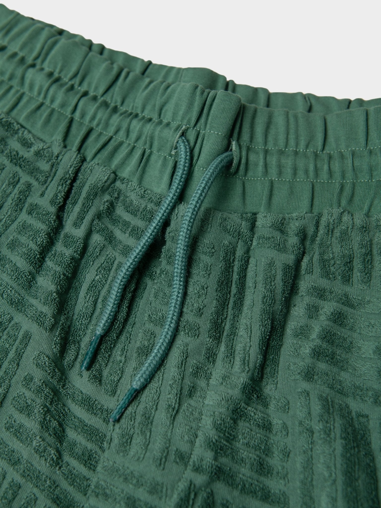 Relaxed Terry Textured Shorts - Rich Fern
