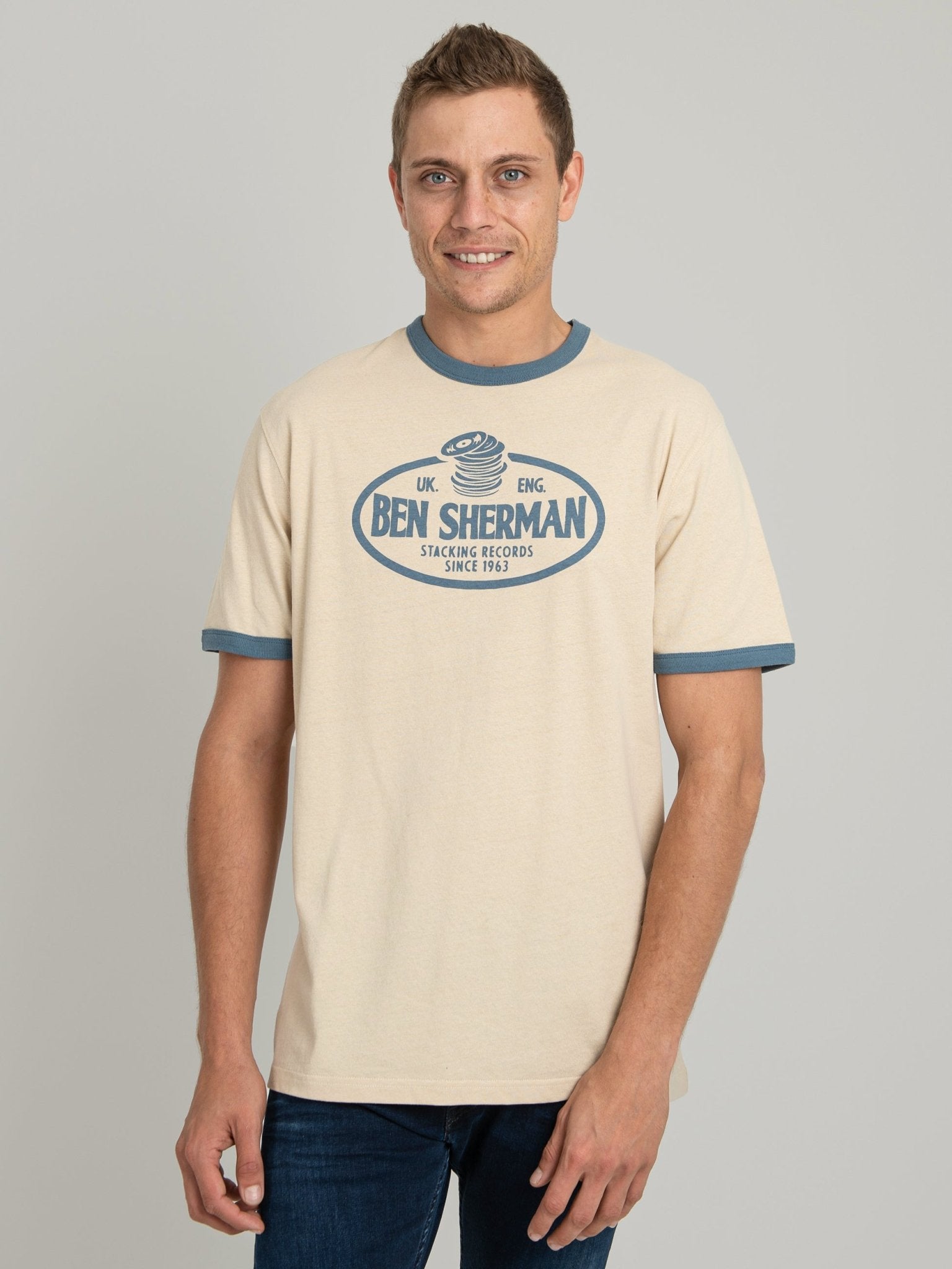 River Brand Driver Tee - Beige/Blue